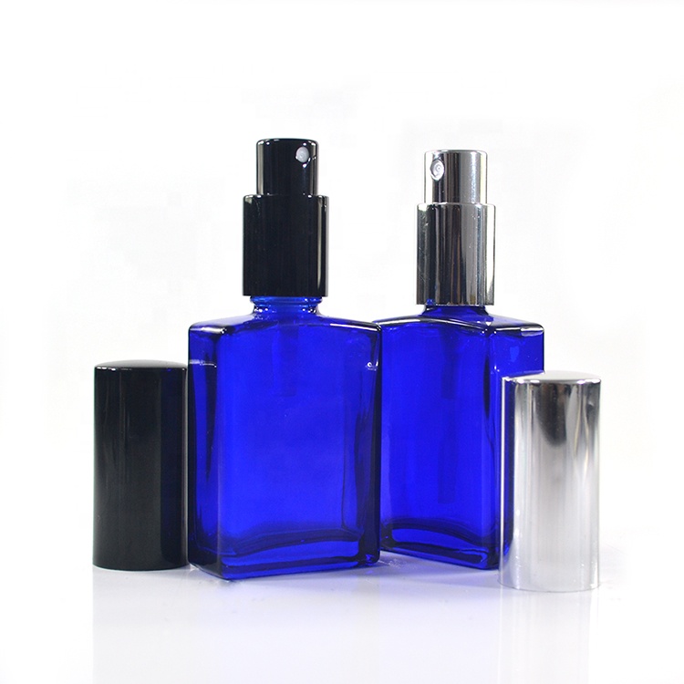 Hot sale 15ml 30ml 50ml 100ml matte black white blue red rectangle glass perfume spray bottle with pump cap