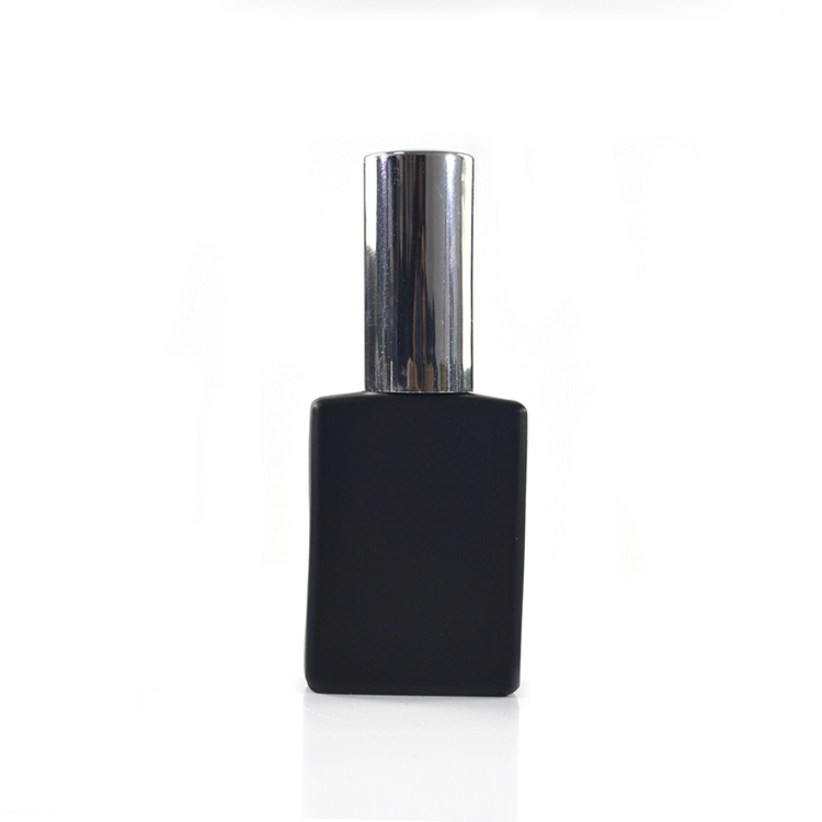 Hot sale 15ml 30ml 50ml 100ml refillable frosted clear black rectangular perfume glass spray bottle with aluminum spray pump cap