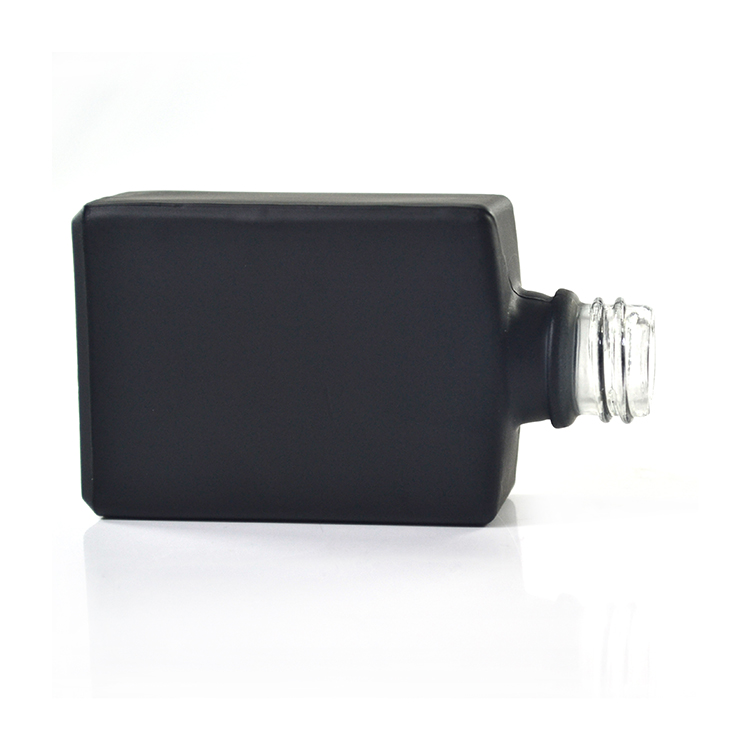 Hot sale 15ml 30ml 50ml 100ml refillable frosted clear black rectangular perfume glass spray bottle with aluminum spray pump cap