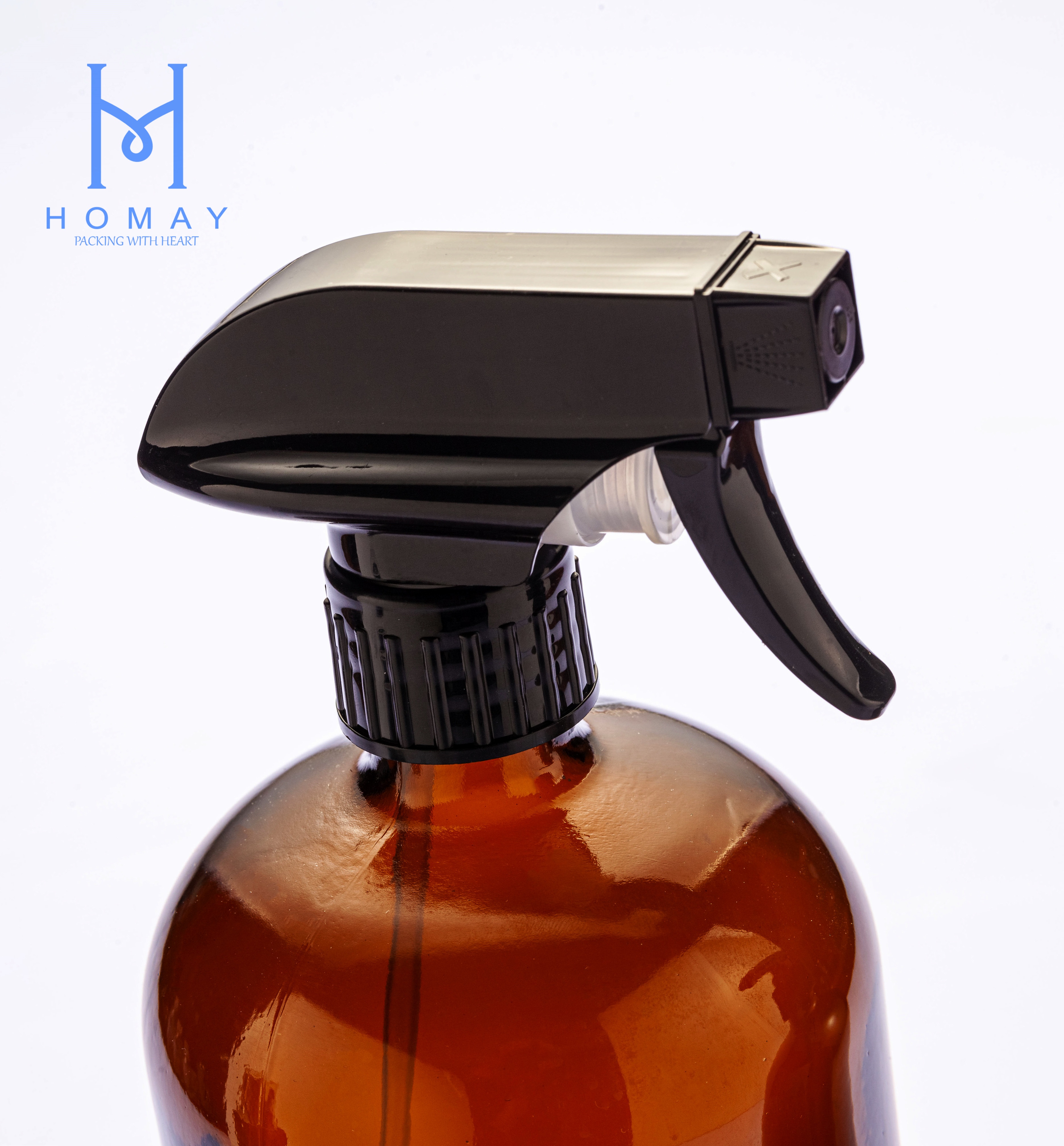 Hot sale 1L 32oz amber glass Boston round glass bottles with spray pump