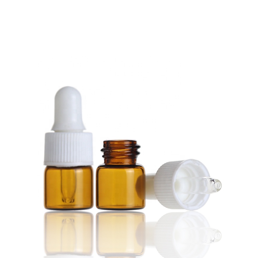Hot sale 1ml 2ml 3ml 5ml amber small essential oil glass dropper bottle with white dropper cap