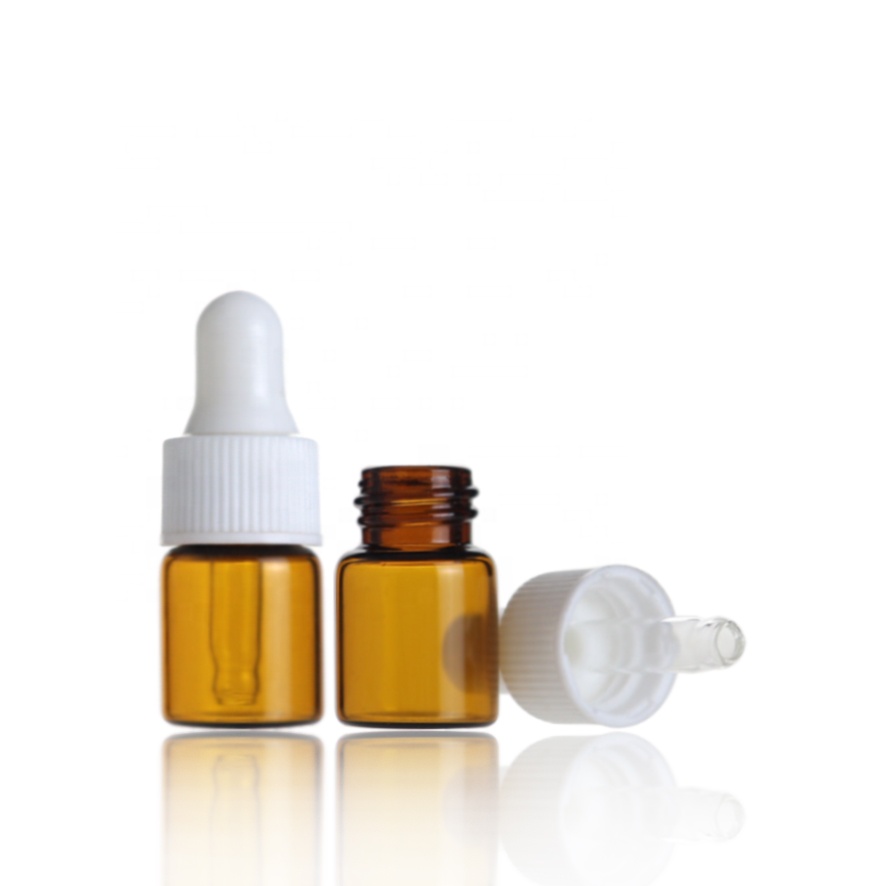 Hot sale 1ml 2ml 3ml 5ml amber small essential oil glass dropper bottle with white dropper cap