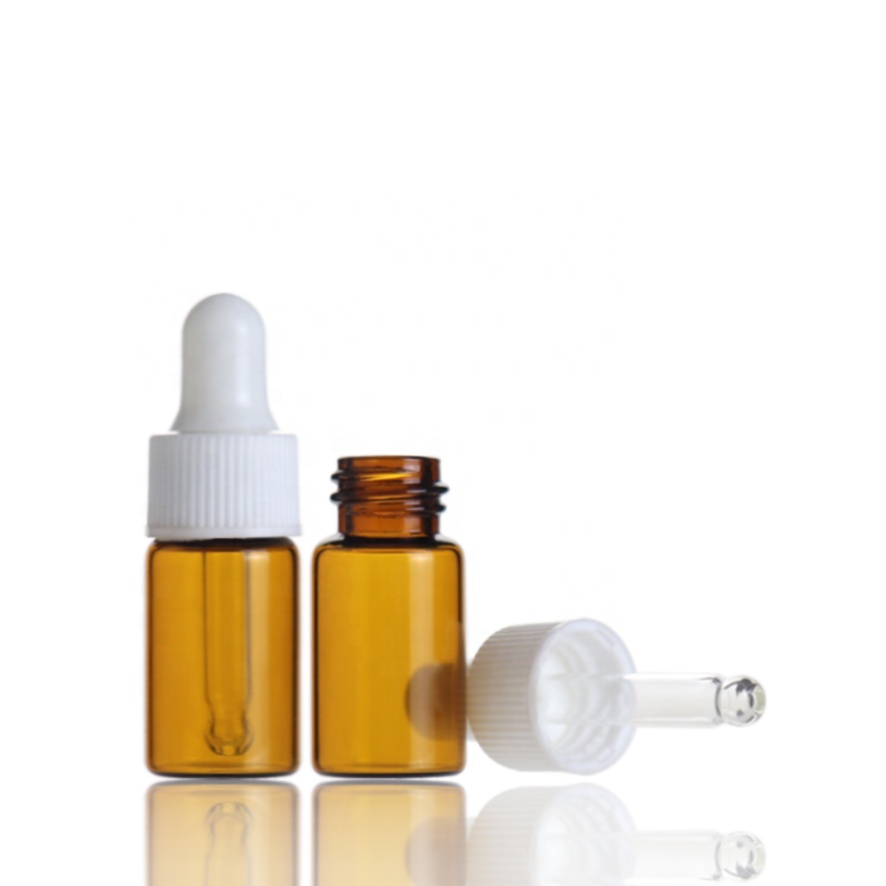 Hot sale 1ml 2ml 3ml 5ml amber small essential oil glass dropper bottle with white dropper cap