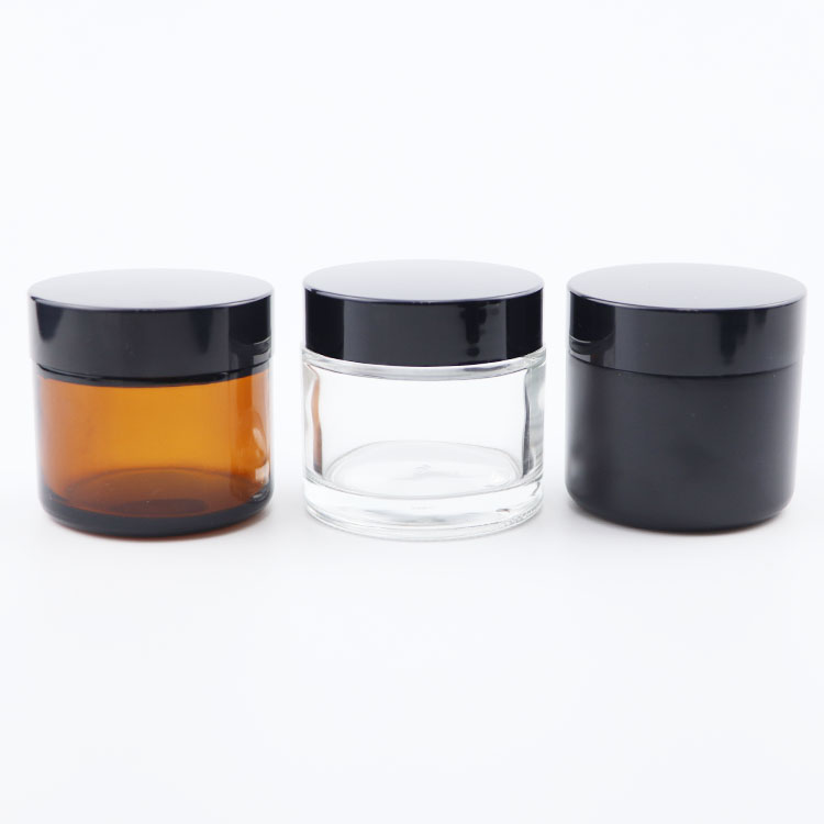Hot sale 1oz 2oz 3oz wide mouth black paint amber glass jar with screw cap for cream