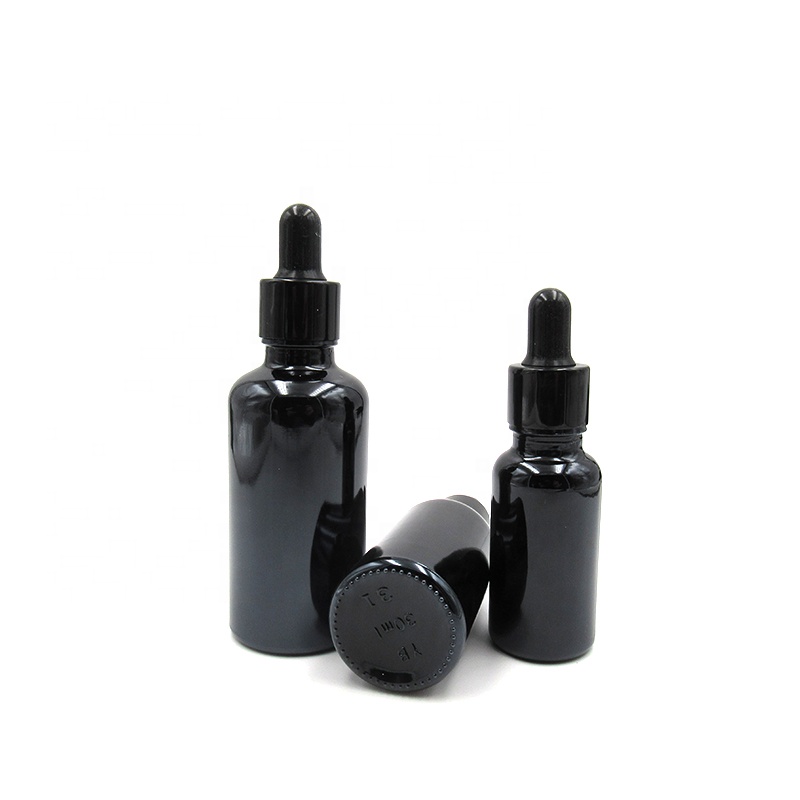 Hot sale 1oz 5ml 10ml 15ml 20ml 30ml 50ml 100ml matte black frosted essential oil glass dropper bottle with pipette