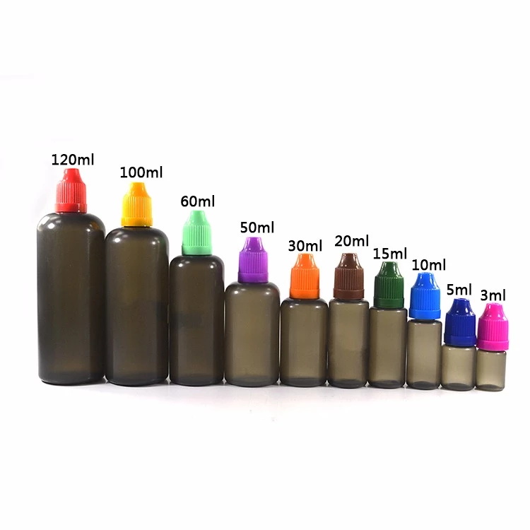 Hot sale 2.5ml 3ml 5ml 8ml 10ml 15ml 18ml 20ml 30ml 50ml 60ml 100lml 120ml e juice e liquid PE dropper bottle