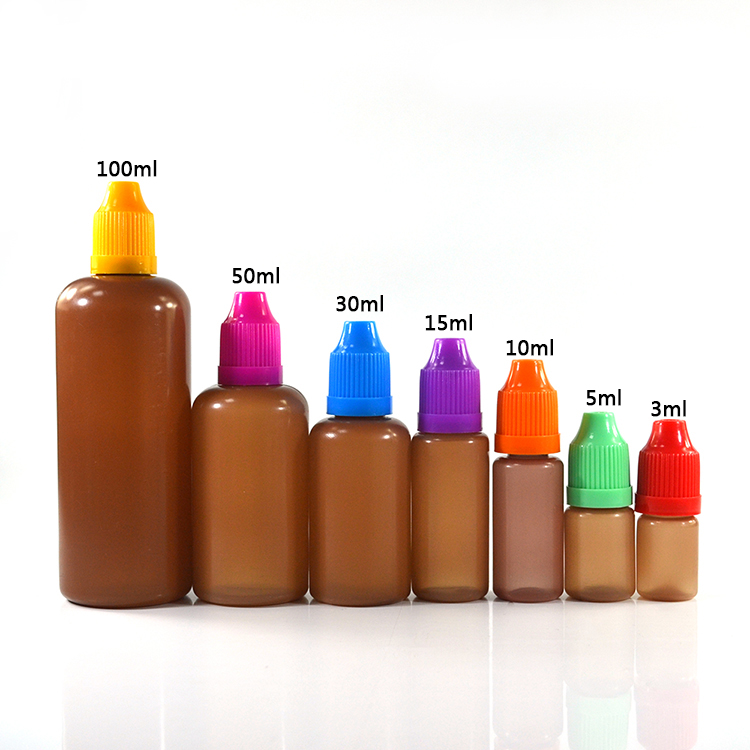Hot sale 2.5ml 3ml 5ml 8ml 10ml 15ml 18ml 20ml 30ml 50ml 60ml 100lml 120ml e juice e liquid PE dropper bottle