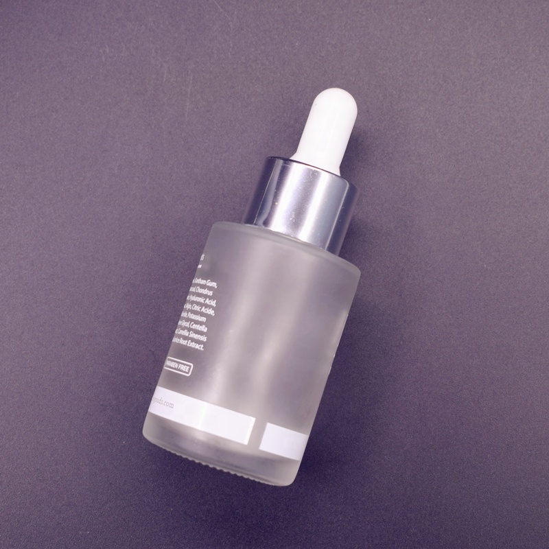 Hot sale 20/415 Flat shoulder Round Frosted Serum Glass bottle dropper 30ml 1oz with silver top for cosmetic packaging