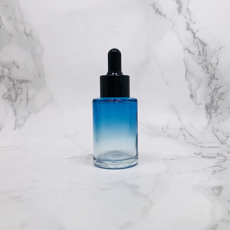 Hot sale 20/415 Flat shoulder Round Frosted Serum Glass bottle dropper 30ml 1oz with silver top for cosmetic packaging