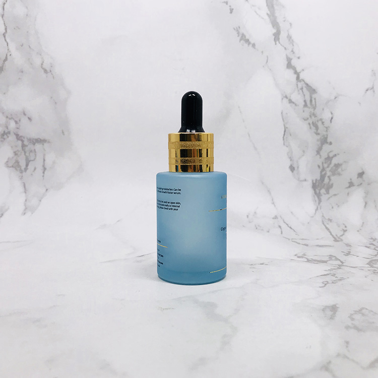 Hot sale 20/415 Flat shoulder Round Frosted Serum Glass bottle dropper 30ml 1oz with silver top for cosmetic packaging
