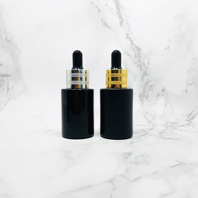 Hot sale 20/415 Flat shoulder Round Frosted Serum Glass bottle dropper 30ml 1oz with silver top for cosmetic packaging