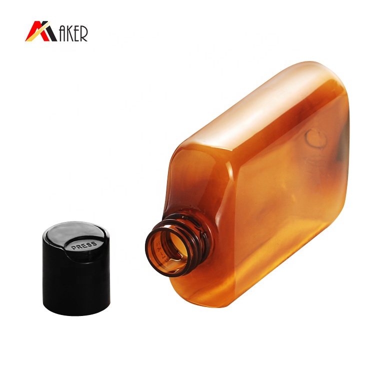 Hot sale 200ml empty amber color PET hair plastic shampoo bottle with disc cap