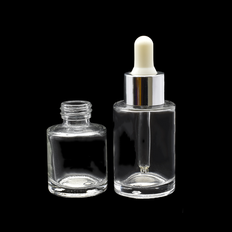 Hot sale 20ml 30ml 50ml 10ml clear flat shoulder glass dropper botte with aluminum cap for essential oil cosmetic