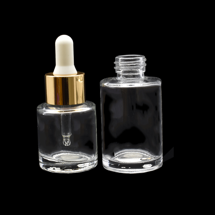 Hot sale 20ml 30ml 50ml 10ml clear flat shoulder glass dropper botte with aluminum cap for essential oil cosmetic