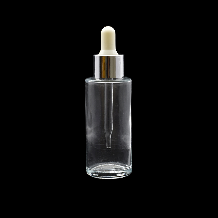 Hot sale 20ml 30ml 50ml 10ml clear flat shoulder glass dropper botte with aluminum cap for essential oil cosmetic