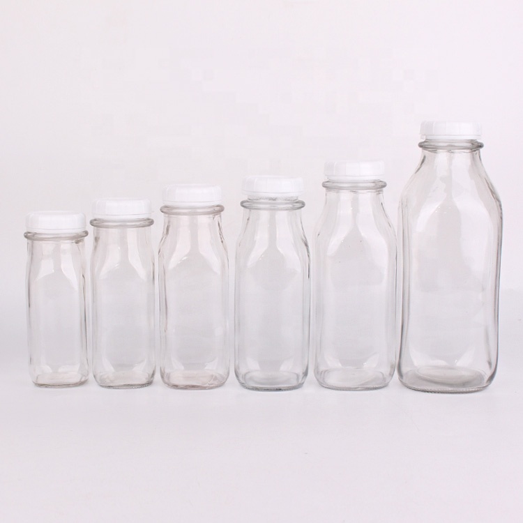 Hot sale 240ml 350ml 400ml 500ml square milk glass bottle with plastic lid