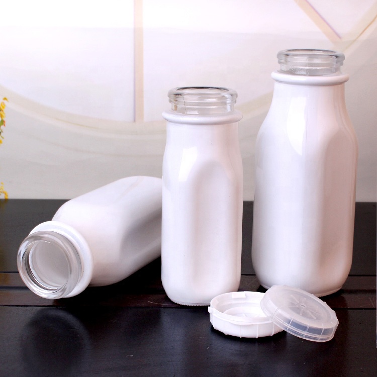 Hot sale 240ml 350ml 400ml 500ml square milk glass bottle with plastic lid