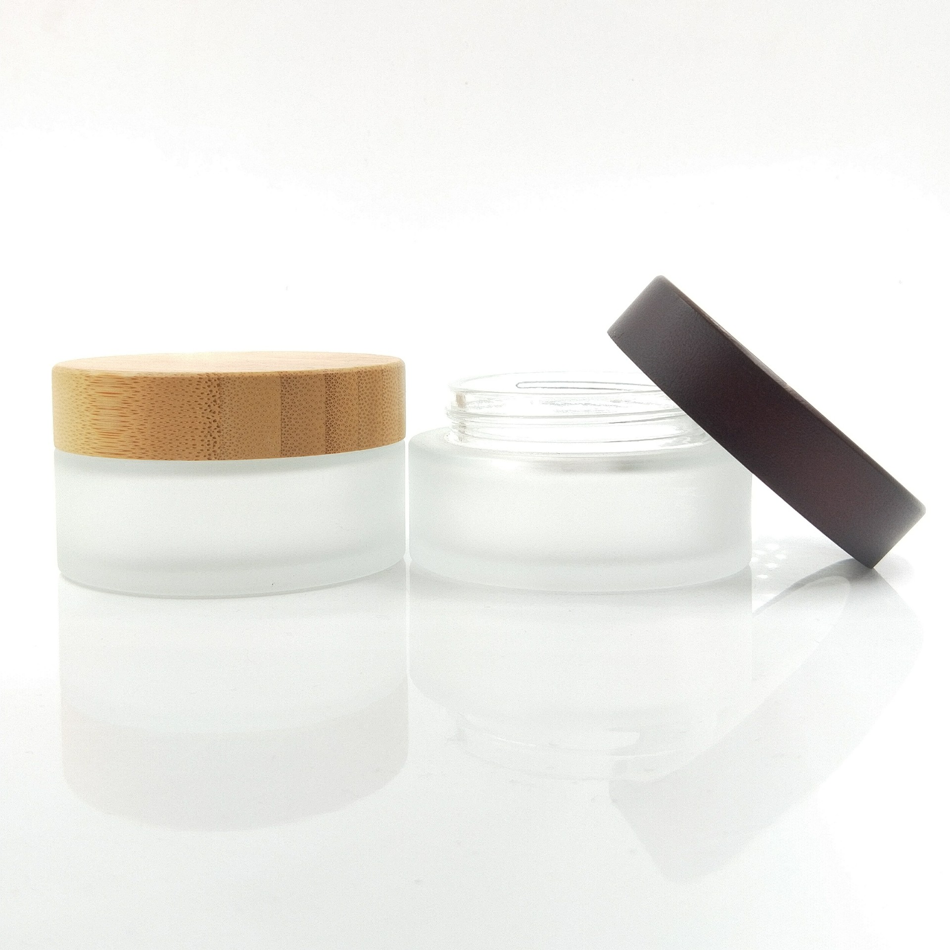 Hot sale 3.5oz bamboo lid glass jar/bamboo lid container for cosmetics