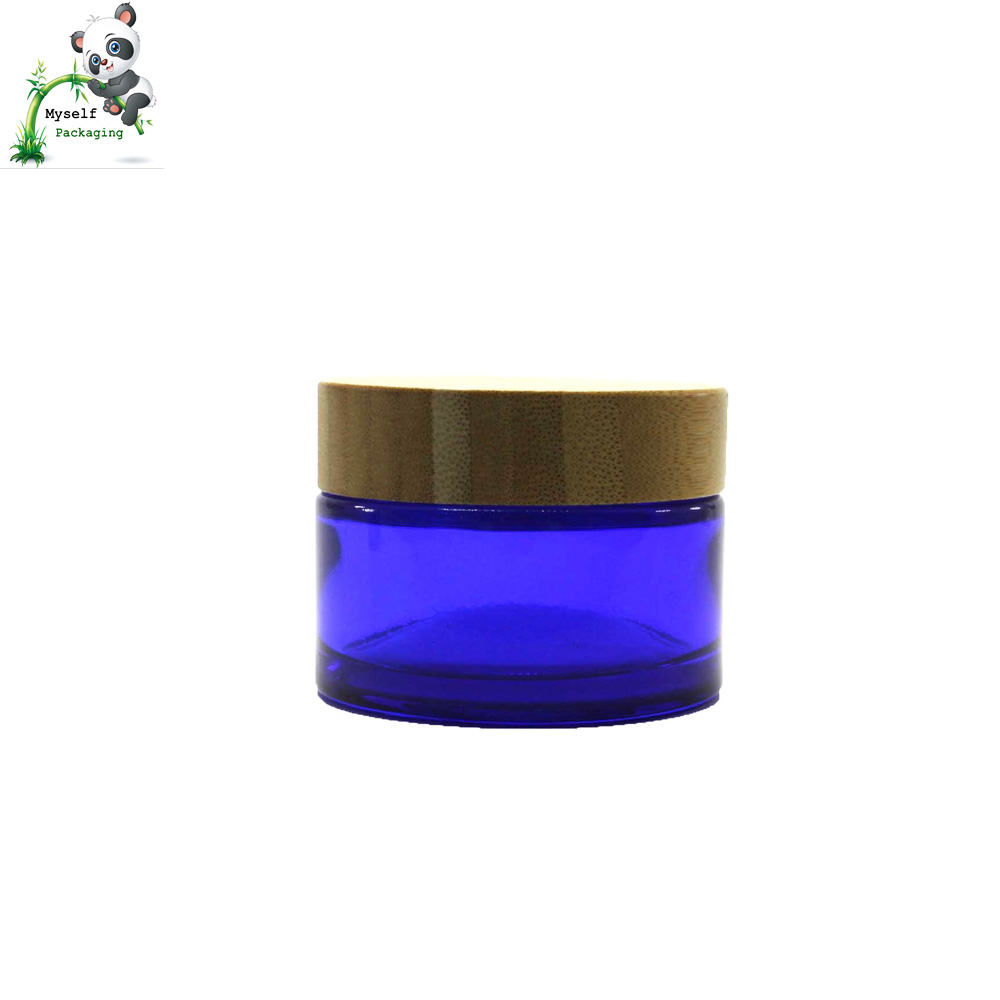 Hot sale 30g 50g 100g cosmetic glass bamboo jar container round eco-friendly packaging BP-098K