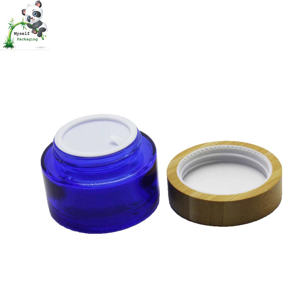 Hot sale 30g 50g 100g cosmetic glass bamboo jar container round eco-friendly packaging BP-098K