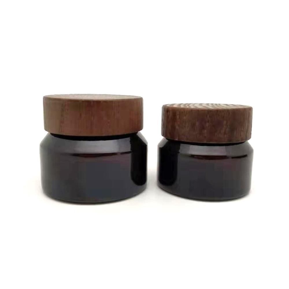 Hot sale 30g 50g sloping shoulder amber glass jar with wooden lid