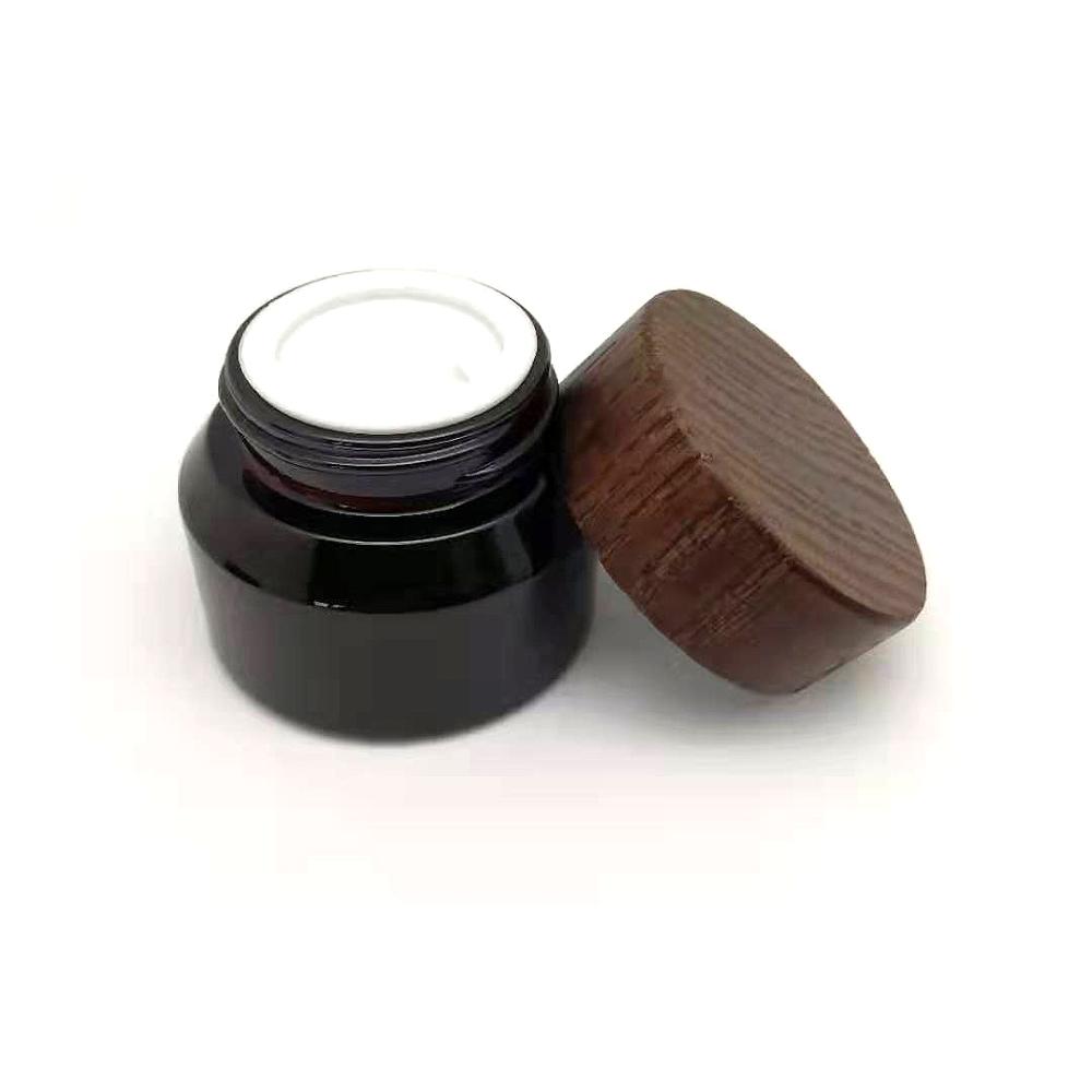 Hot sale 30g 50g sloping shoulder amber glass jar with wooden lid