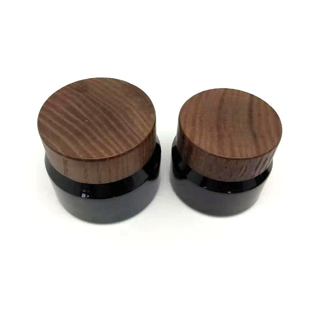 Hot sale 30g 50g sloping shoulder amber glass jar with wooden lid