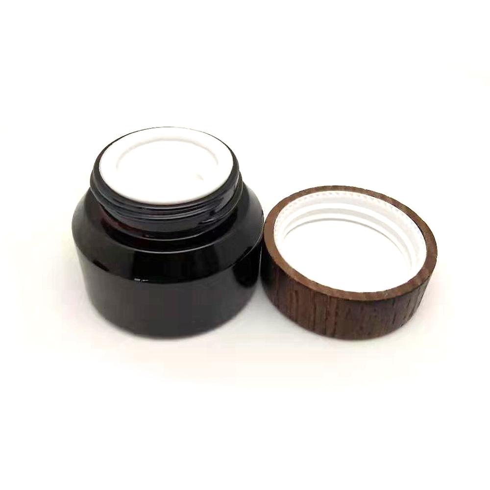 Hot sale 30g 50g sloping shoulder amber glass jar with wooden lid