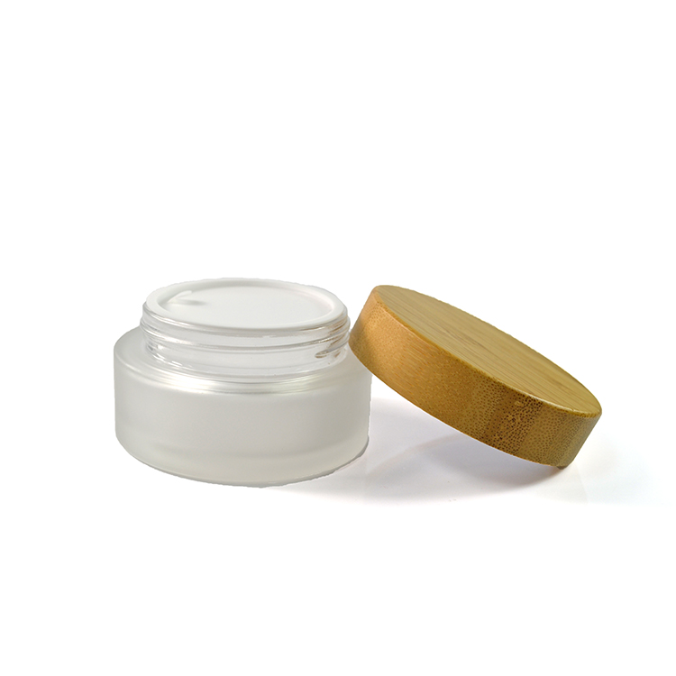 Hot sale 30g frosted glass cosmetic cream jar with bamboo lid