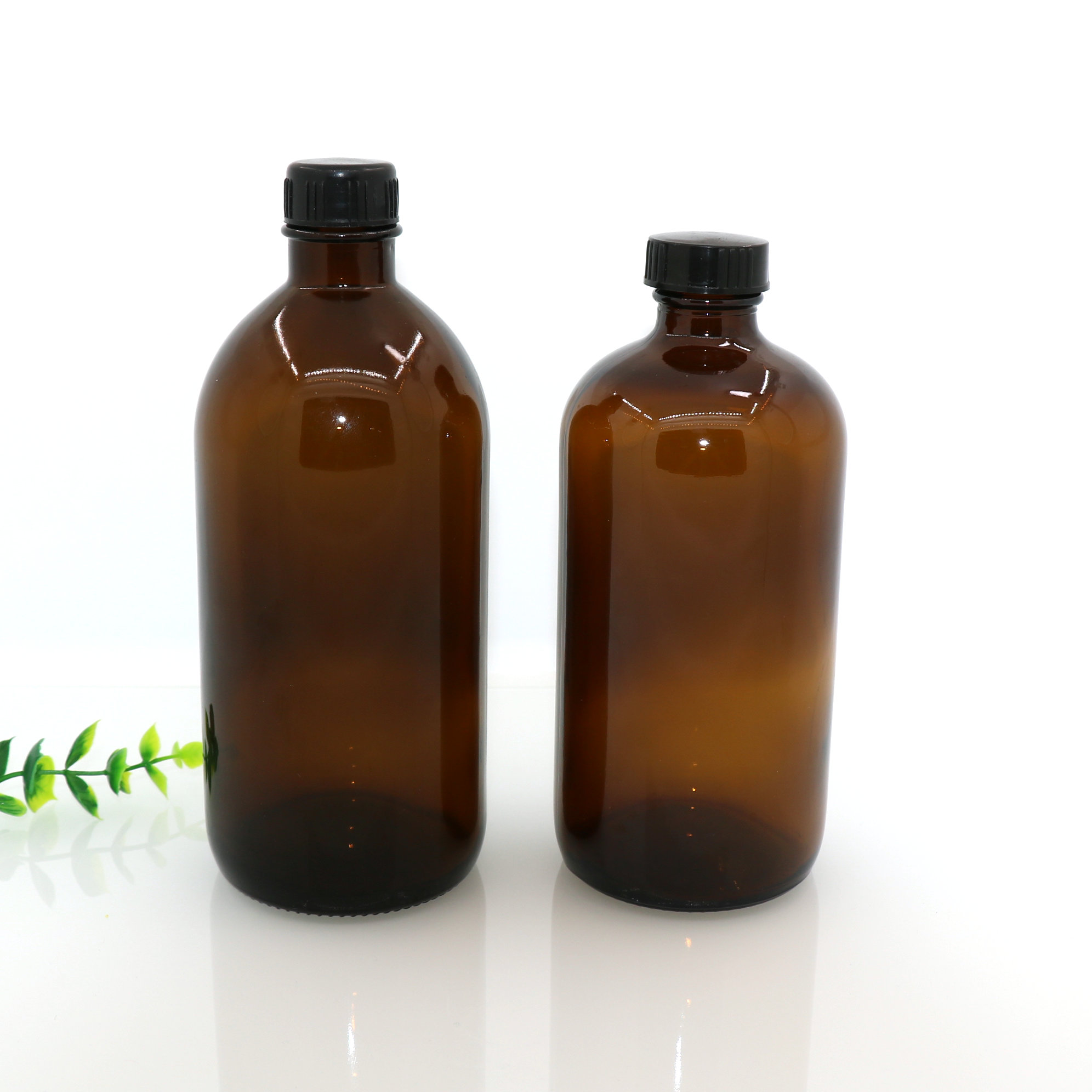 Hot sale 30ml ~16 oz 1 liter clear glass boston round bottle with phenolic screw cap,wholesale glass bottles