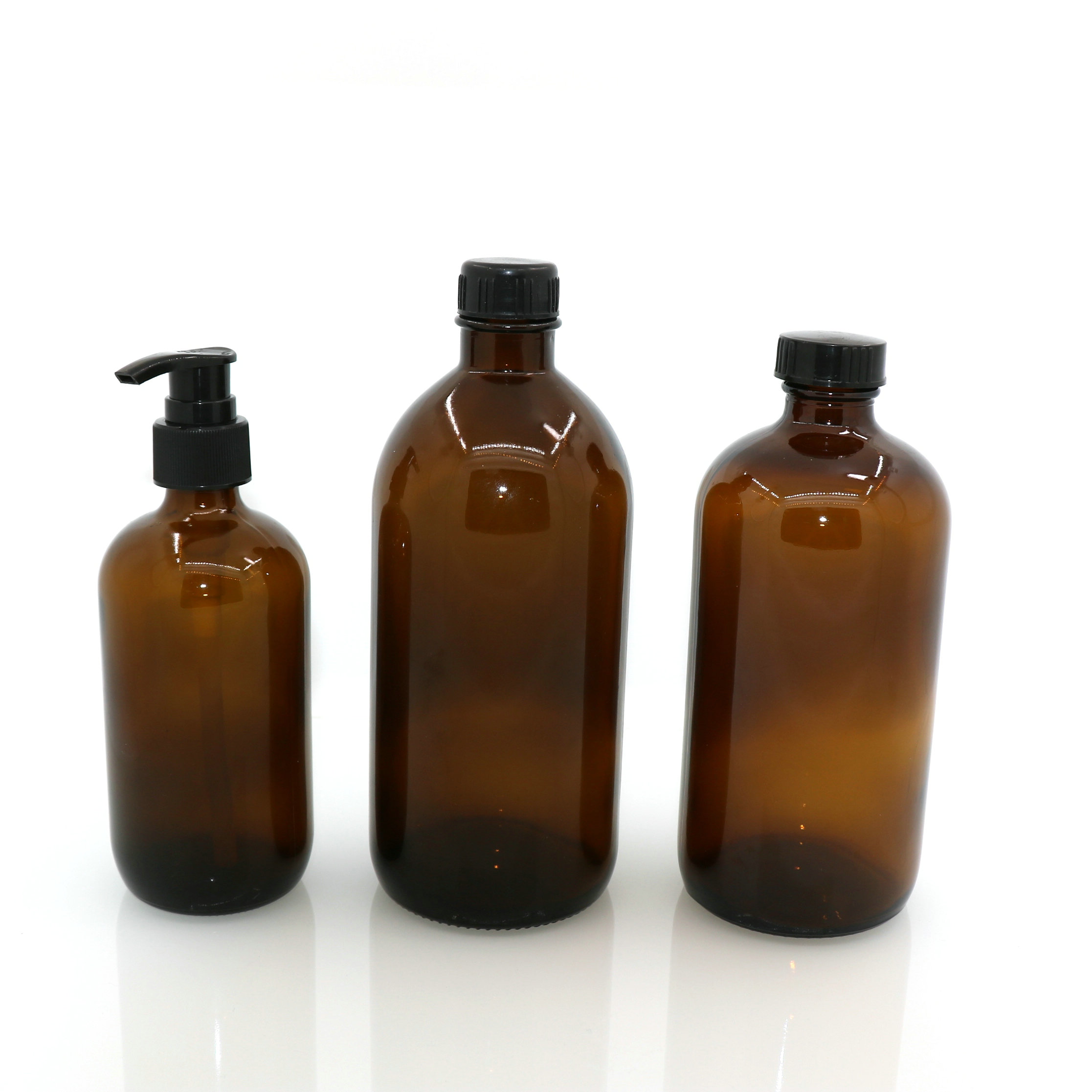 Hot sale 30ml ~16 oz 1 liter clear glass boston round bottle with phenolic screw cap,wholesale glass bottles