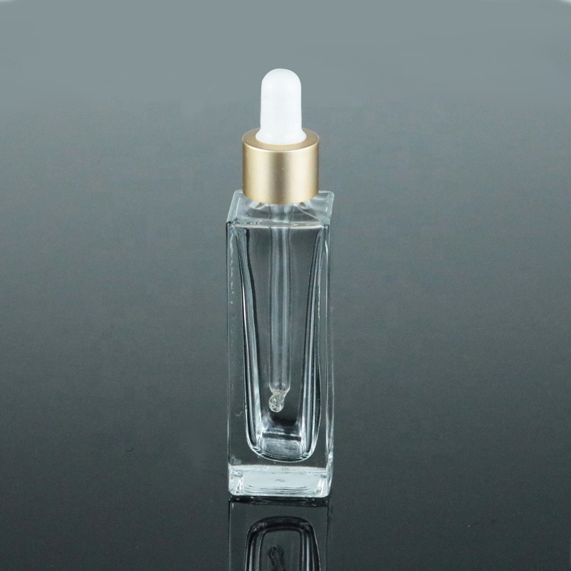 Hot sale 30ml 1oz rectangle square essential oil dropper bottle flat serum glass bottle (GSA19)