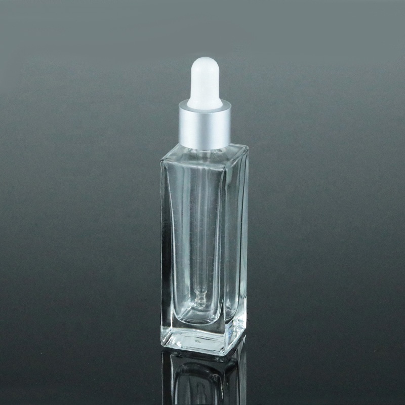 Hot sale 30ml 1oz rectangle square essential oil dropper bottle flat serum glass bottle (GSA19)