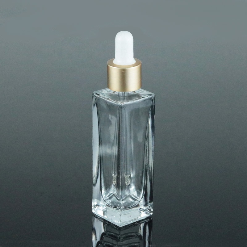 Hot sale 30ml 1oz rectangle square essential oil dropper bottle flat serum glass bottle (GSA19)