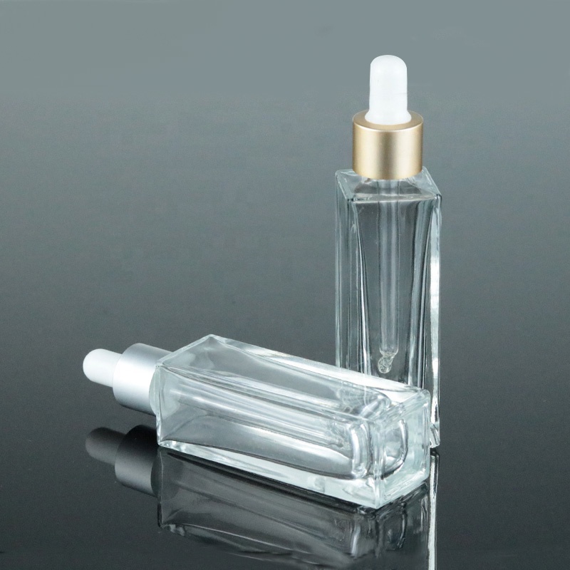 Hot sale 30ml 1oz rectangle square essential oil dropper bottle flat serum glass bottle (GSA19)