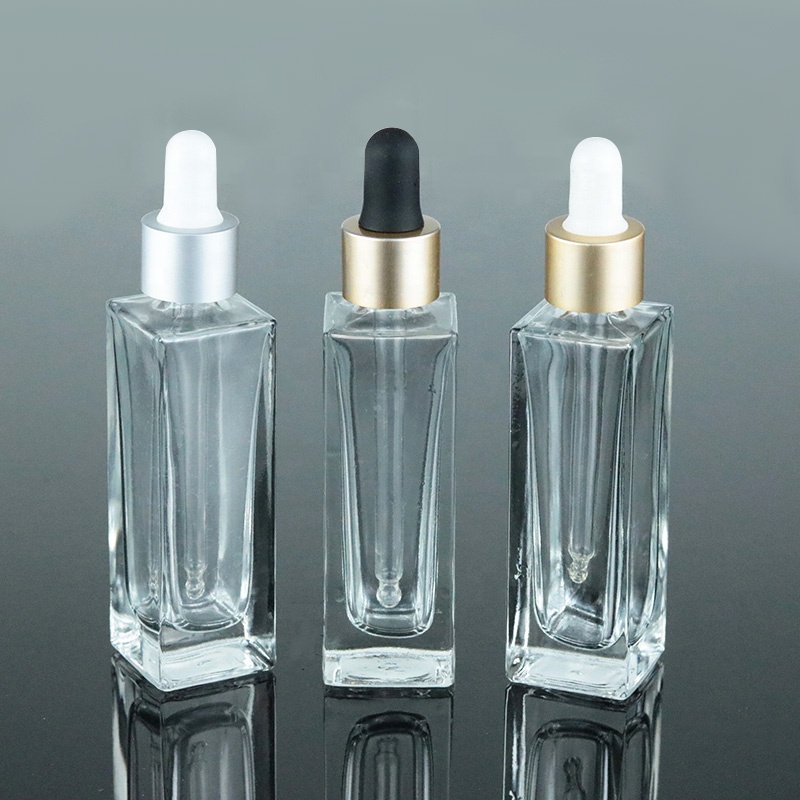 Hot sale 30ml 1oz rectangle square essential oil dropper bottle flat serum glass bottle (GSA19)