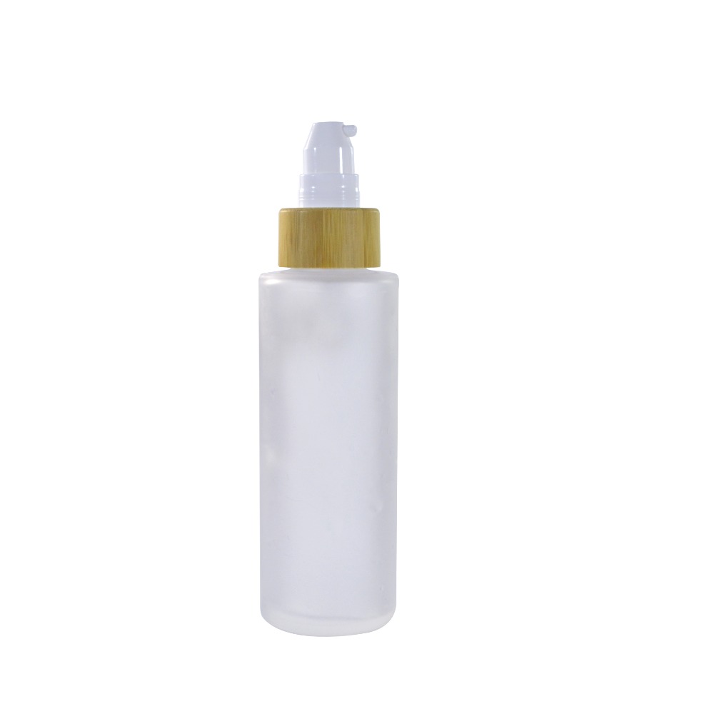Hot sale 30ml 50ml 100ml 120ml 150ml empty cream lotion serum bamboo cosmetic packaging glass bottles with bamboo pump cap