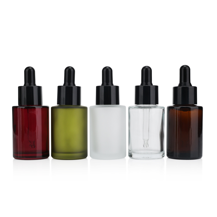 Hot sale 30ml 50ml 60ml serum cosmetic skin care packaging green round matte glass dropper bottles
