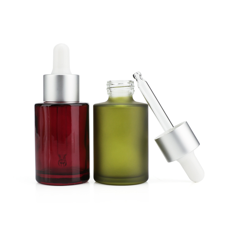 Hot sale 30ml 50ml 60ml serum cosmetic skin care packaging green round matte glass dropper bottles