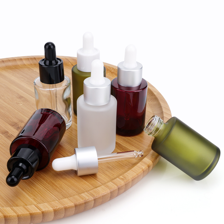 Hot sale 30ml 50ml 60ml serum cosmetic skin care packaging green round matte glass dropper bottles