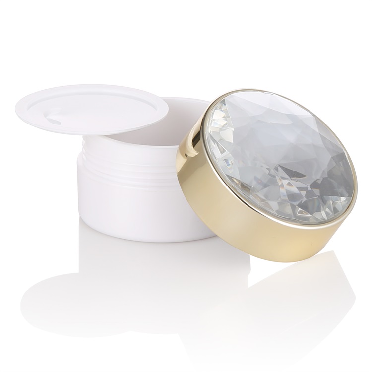 Hot sale 30ml 50ml white plastic jar cream jar plastic gold diamond lid