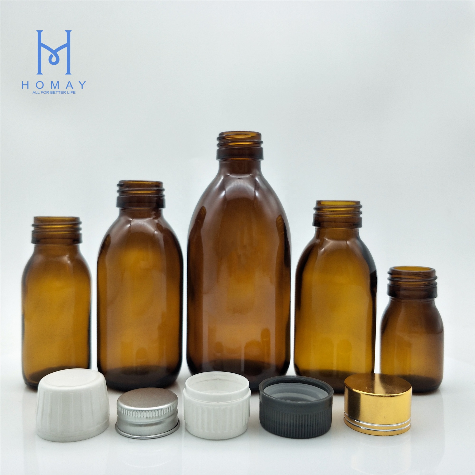 Hot sale 30ml,60ml,100ml,125ml,150ml,200ml,250ml amber syrup glass bottle