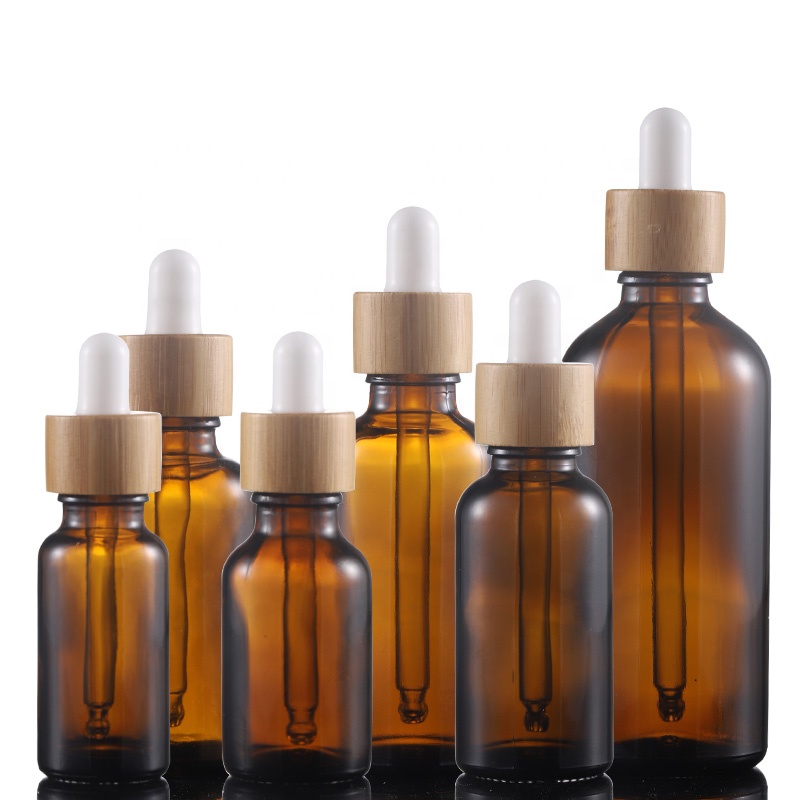 Hot sale 30ml amber bamboo essential oil bottle bamboo dropper serum bottle