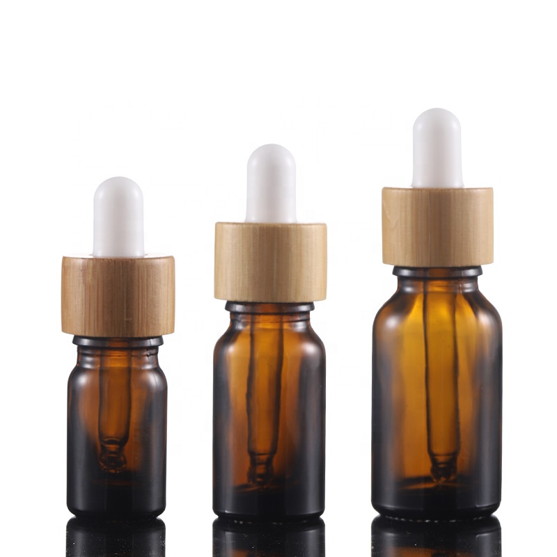 Hot sale 30ml amber bamboo essential oil bottle bamboo dropper serum bottle