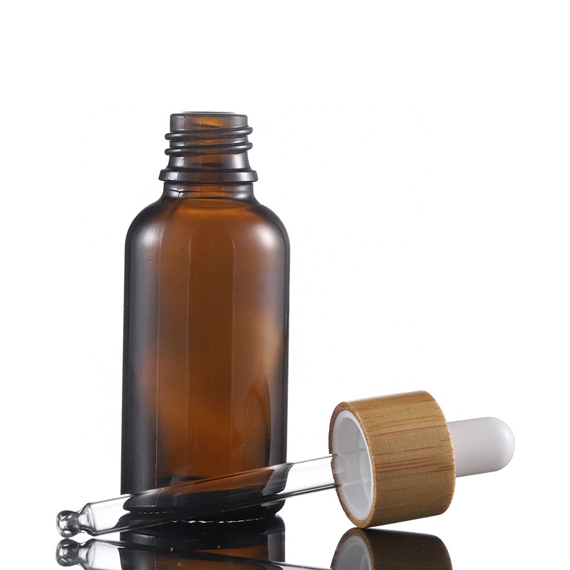 Hot sale 30ml amber bamboo essential oil bottle bamboo dropper serum bottle