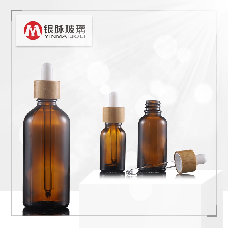 Hot sale 30ml amber bamboo essential oil bottle bamboo dropper serum bottle