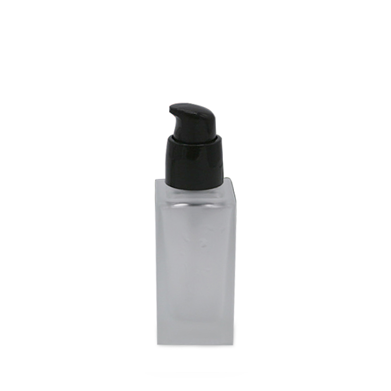 Hot sale 30ml empty square clear frosted pump liquid foundation packaging glass bottle