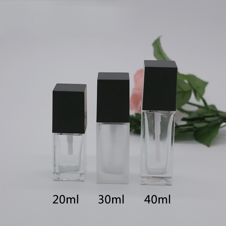 Hot sale 30ml empty square clear frosted pump liquid foundation packaging glass bottle