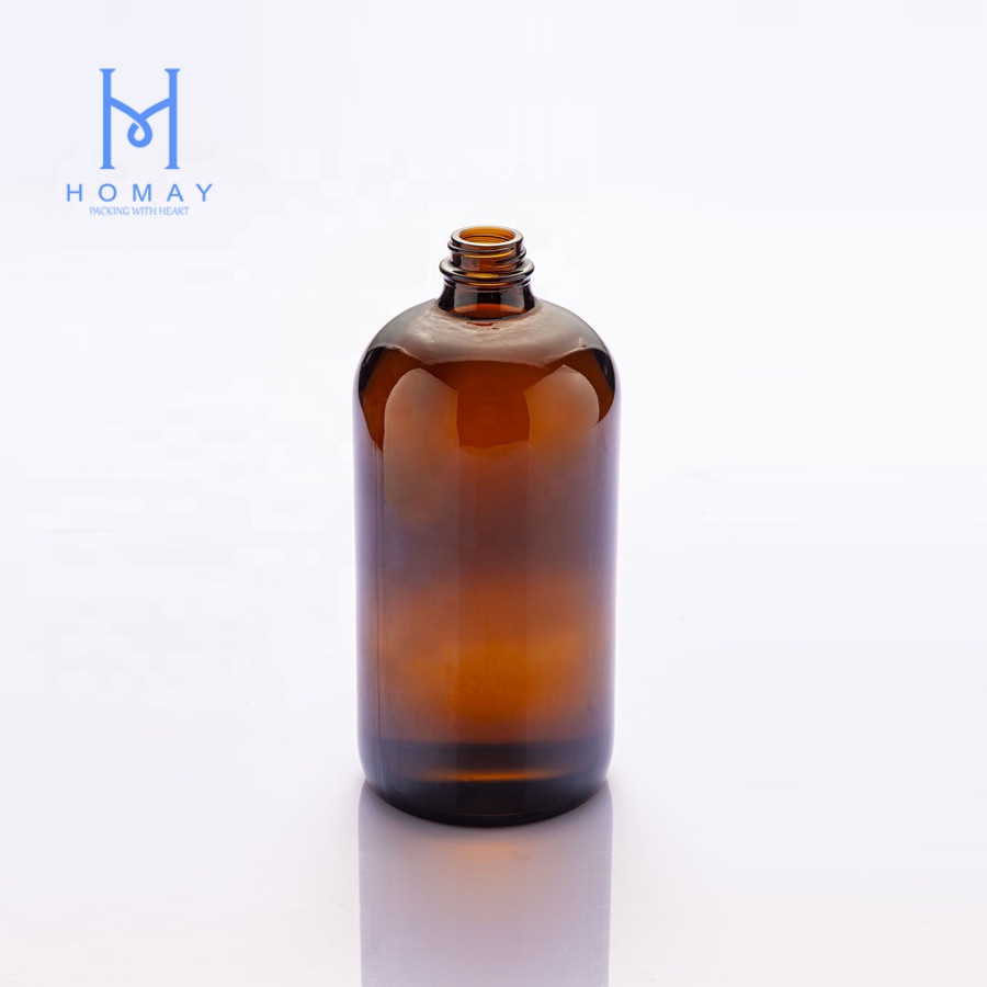 Hot sale 32oz 16oz amber glass Boston round glass bottles with spray pump