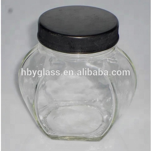 Hot sale 380ml 730ml transparent hexgonal honey glass jar with screw lid